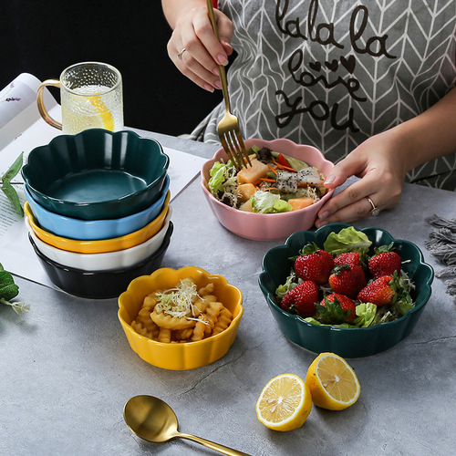 厂家直销陶瓷沙拉碗创意早餐燕麦碗减脂果蔬碗水果捞甜品小碗烤碗
