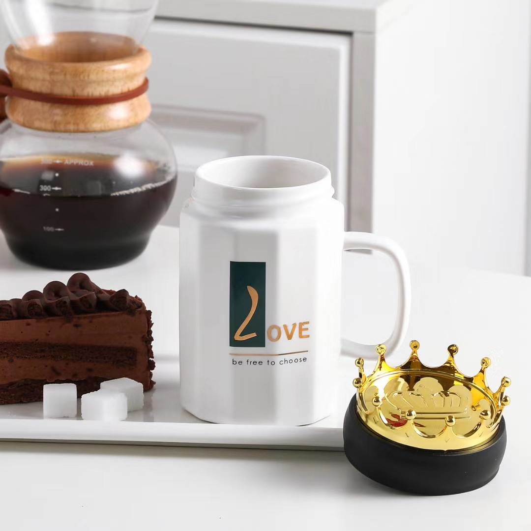 Estilo nórdico Oficina a prueba de fugas taza de agua corona cubierta regalo personalizado taza de café taza de desayuno simple