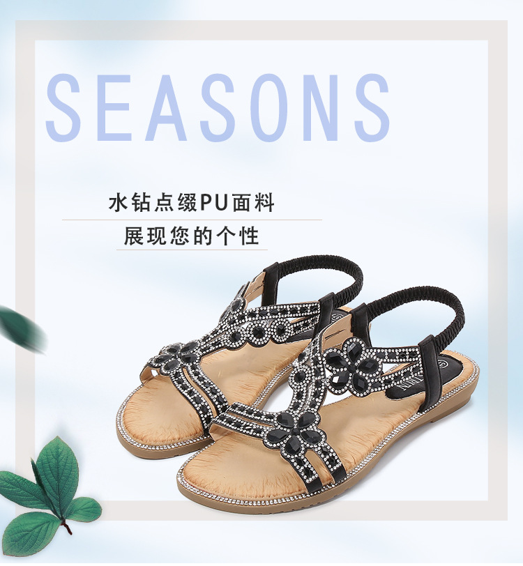 2024 New cross-border large-sized hollowed-out sandals, Bohemian-style women's shoes, summer comfortable flat diamond sandals details Picture