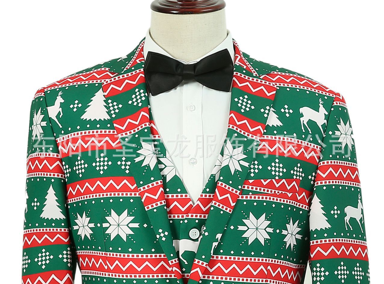圣诞节男式西服套装时尚男式西服三件套修身款男式西舞台装宴会服