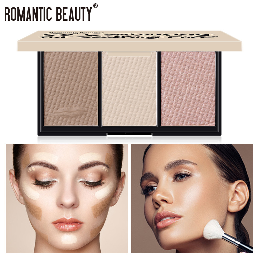 Romantic Beauty三色修容盘 面部鼻翼修容粉饼 腮红阴影一盘多用