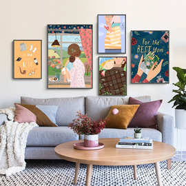 现代简约亲子装饰画 父母爱卡通北欧文艺挂画酒店公寓家装壁画