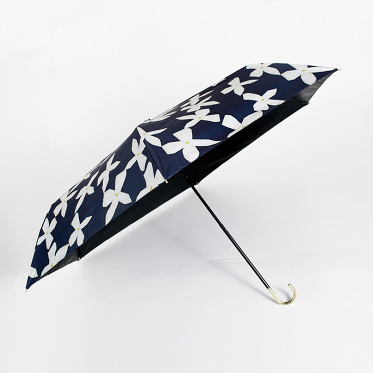 创意弯钩雨伞便携三折叠黑胶雨伞图案遮阳防晒防UV晴雨伞定伞批发