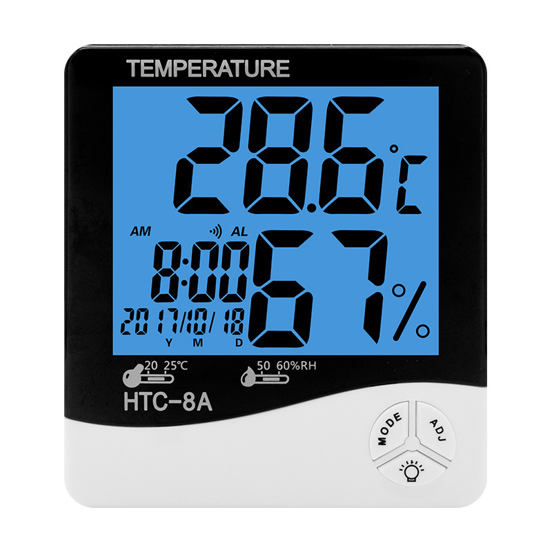 家用电子温湿度计数字温度计带背光日历闹钟HTC-8A温湿度计详情1