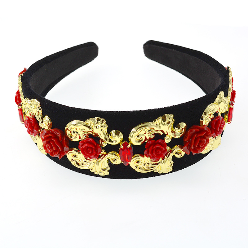 Femmes De Simple Coréenne Style Élégant Gracieux Imitation Perle Hairband Baroque Rétro Large-à Larges Bords Fleur En Épingle À Cheveux Bandeau display picture 3