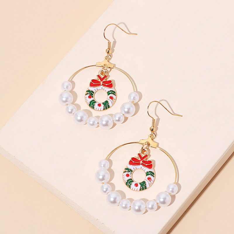11g Weight Earrings Classification Wedding, Travel, Birthday, Festival Occasion Women'S Gender Green Color Big Circle Pearl Christmas Earrings 3