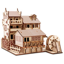 中国古镇建筑 木质3d立体拼图仿真模型儿童木制益智力DIY装拼玩具