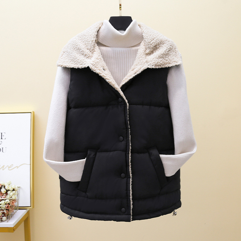 Nuevo estilo coreano estudiante sin mangas chaleco caliente abajo Chaleco de algodón Chaleco de lana de cordero Chaleco corto de las mujeres 2022 Otoño e Invierno image 5