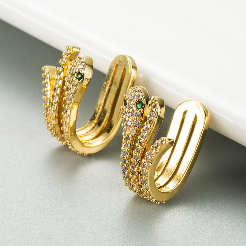 Snake-shaped Non-pierced Ear Clip 18k Gold-plated Copper Earrings display picture 2