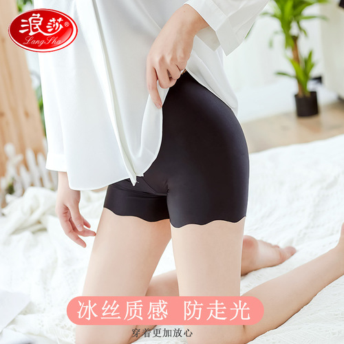 Lansha new style women's anti-exposure ice silk panties, mid-waist seamless lace-edged leggings, women's factory direct sales