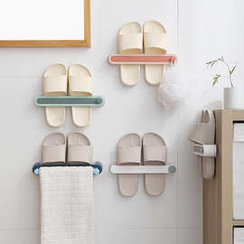 原创设计 免打孔一变二浴室壁挂鞋架 家用门后玄关拖鞋架毛巾架