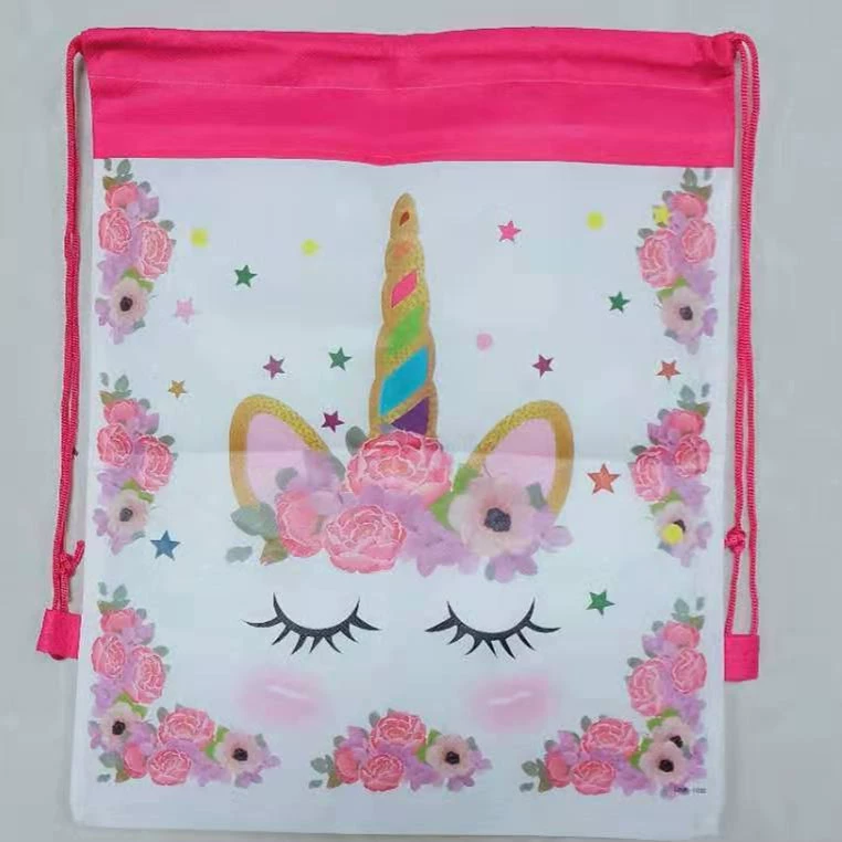 Drawstring Backpack Cartoon Storage Bag, Non-woven Double-Sided Pocket, 34×27 cm