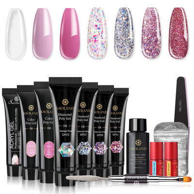 Saviland 美甲延长胶亮片水晶胶套装美甲工具