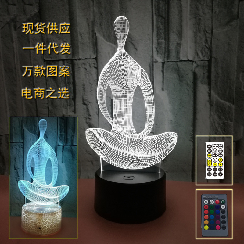 Yoga meditator colorful touch 3D night light crack 3D LED stereo vision night light 3D stereo light