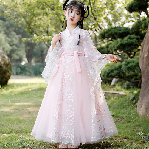 Girls Chinese hanfu pink fairy princess dresses Hanfu long sleeve children Tang Ru skirt chinese ancient traditonal dress