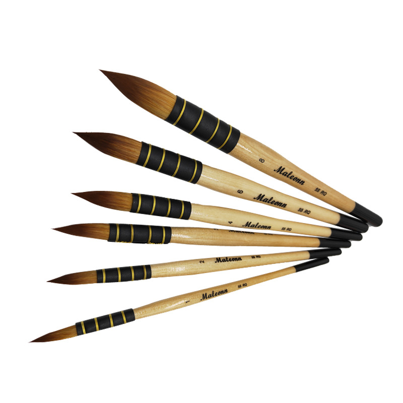 MALEONN conjunto de pinceles de acuarela principiante pintado a mano cabeza redonda nylon negro blanco amarillo cepillo de grasa cepillo fregona