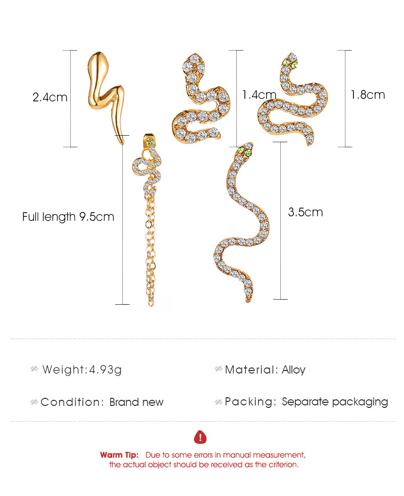 Vente Chaude Mode Personnalité Cinq Pièces Ensemble Plein De Diamant Serpent Boucles D&#39;oreilles Style Punk Boucles D&#39;oreilles Ensemble En Gros Nihaojewelry display picture 1