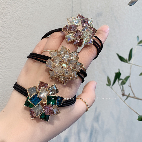 Ins Labyrinth~ Heavy Industry Crystal Headband for Women, Simple High Elasticity Black Elastic Hair Tie, Elegant Hair Accessory, Colorful Korean Style Hair Tassel