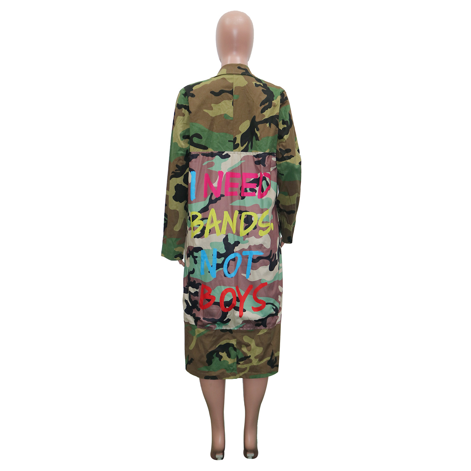 Women Clothing Long Casual Fashion Style Camouflage Printed Patch Coat for Women Plus Size in Trench Coats