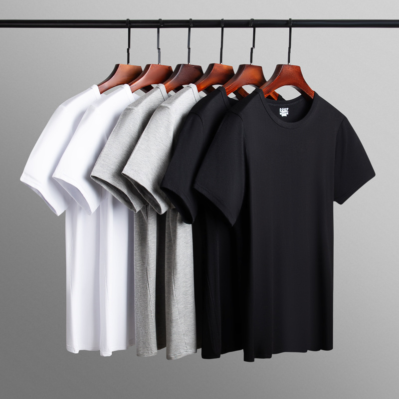 2020 New Summer Men Plus Size Modale Thin High-Elastic Loose-Necked Short-Sleeved T-Shirt Top