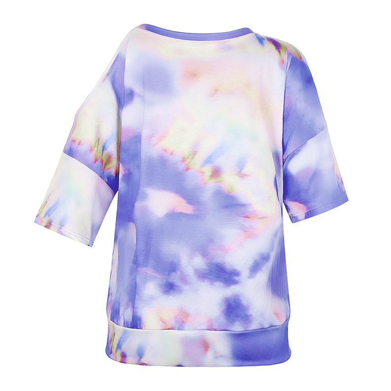 summer strapless short-sleeved tie-dye printed T-shirt  NSKX8484