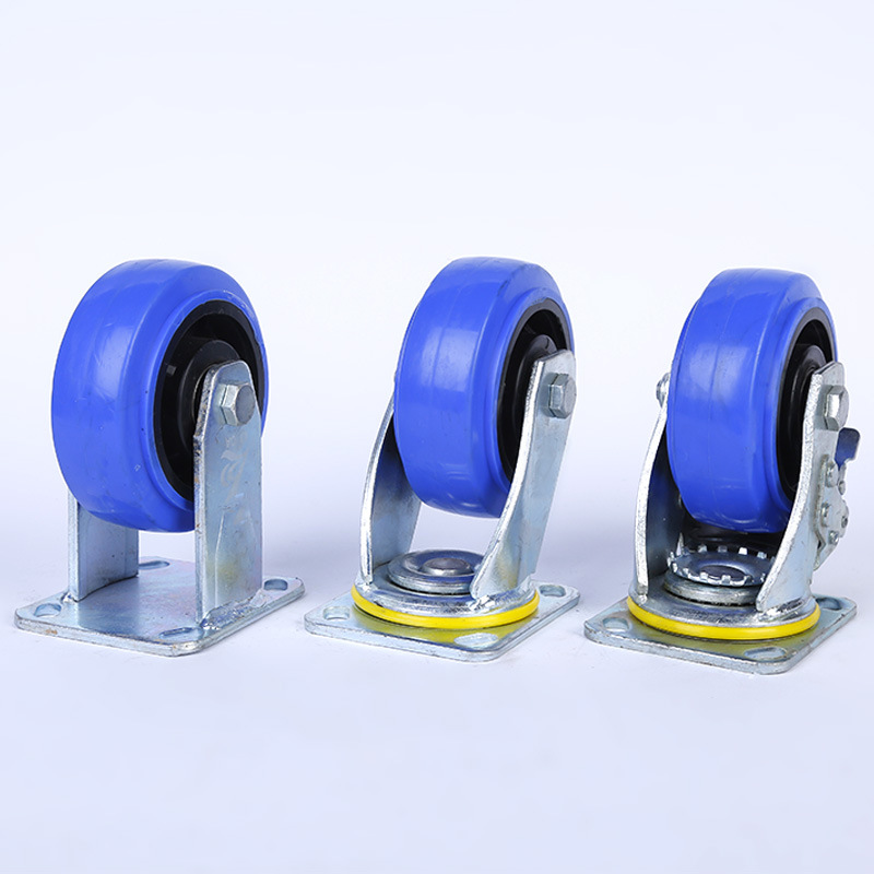 厂家批发6寸8寸静音橡胶脚轮蓝色TPR耐磨万向轮推车轮子工业轱辘|ms