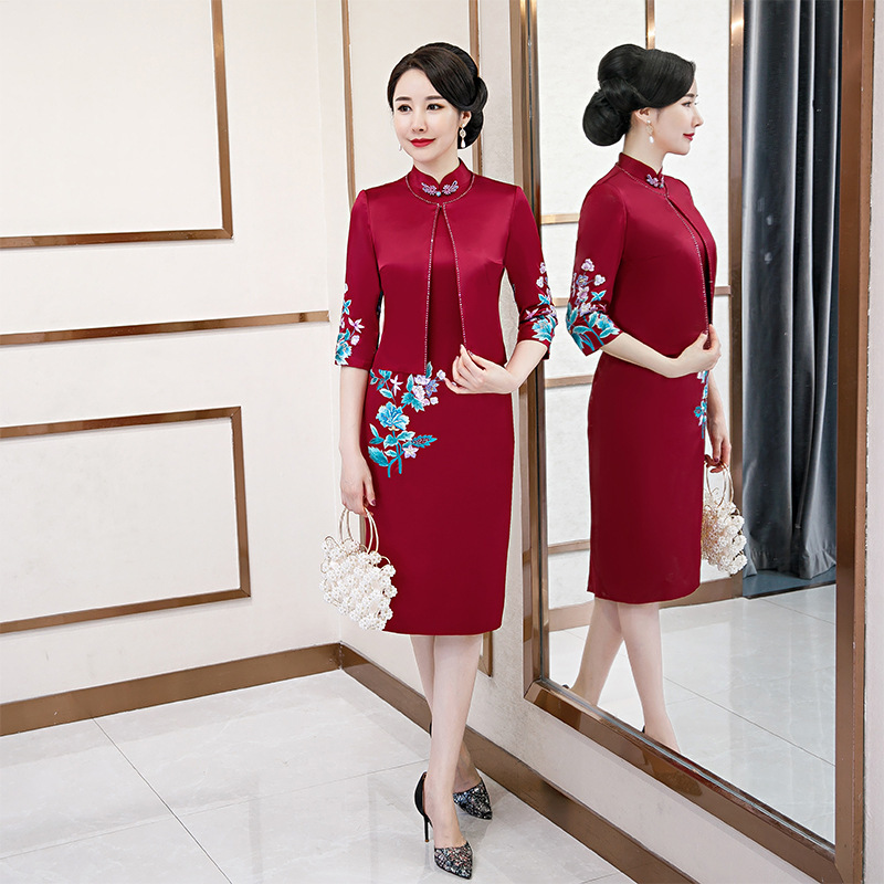 white christmas dresses Elegant Retro Chinese Style Velvet Floral Daily Modified Qipao Cheongsam Black / M main image 1