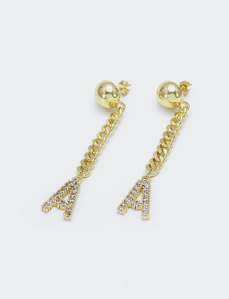 Fashion Zircon Gold-plated Letter Long Earrings Wholesale display picture 5