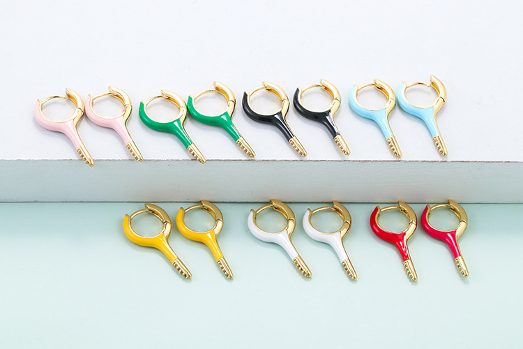3g Weight Earrings Classification Housewarming, Anniversary, Business, Wedding, Travel, Birthday, Festival Occasion Copper Material Geometric Pattern Unisex Gender Inlaid Zircon Design Fashion Style White, Pink, Red, Green, Blue, Yellow, Black Color Fashion Oil Drop Enamel Copper Earrings 5