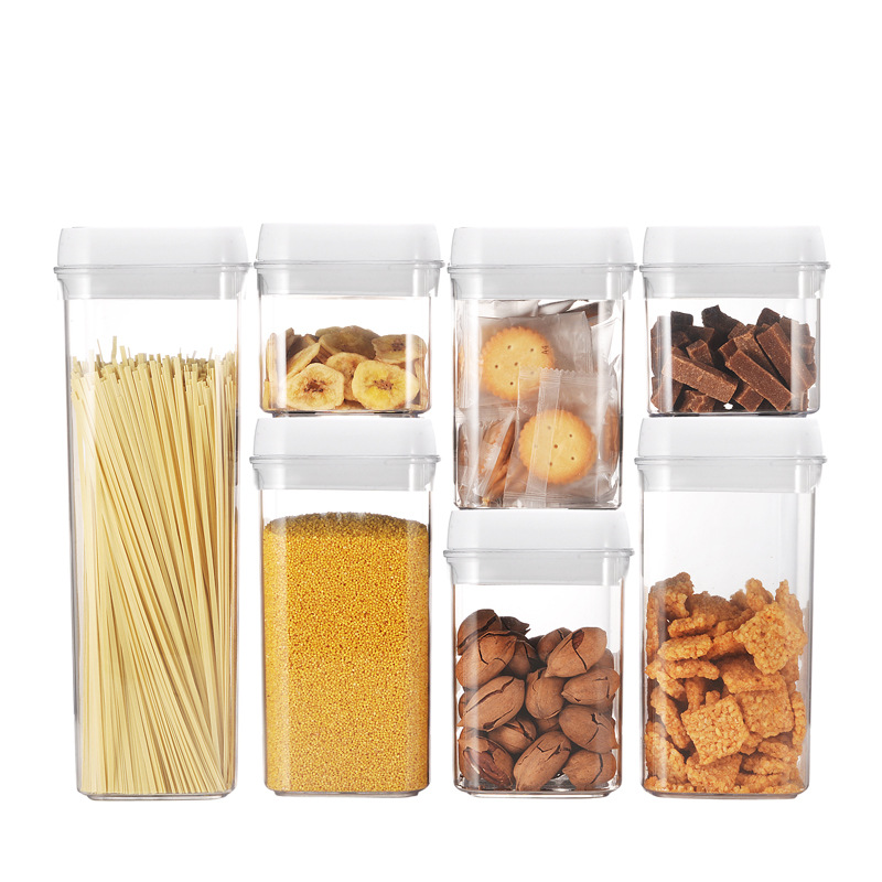 Set di 8 contenitori quadrati per alimenti, contenitori da cucina ermetici in plastica PS senza BPA con chiusure di sicurezza, contenitori trasparenti impilabili_voghion.com