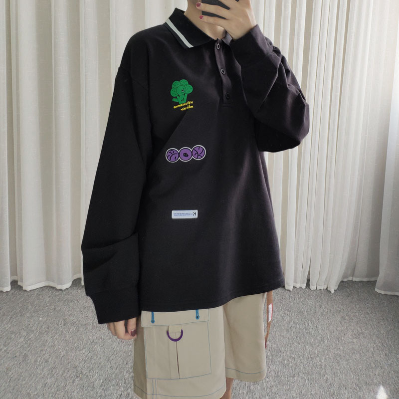 服装加工定制春季新款港版长袖学院风卫衣Polo衫休闲宽松上衣女