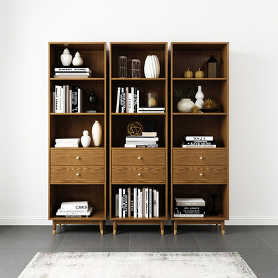 實木家具輕奢系列家具書架實木客廳家具雙抽書櫃
