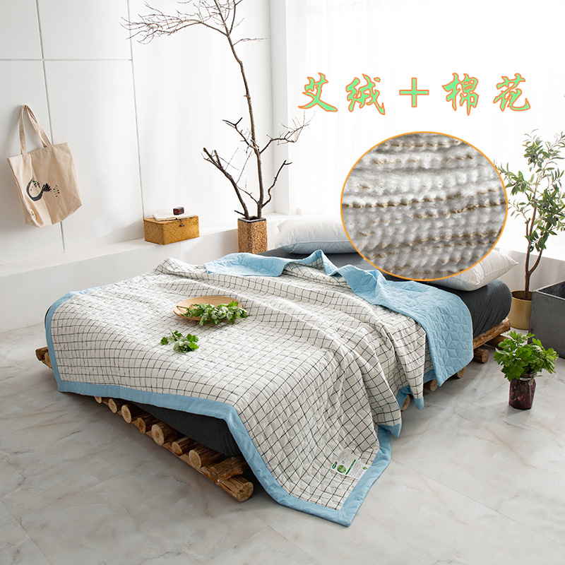 厂家定做全棉水洗棉艾草艾绒棉花夏被艾草提取物可以养生的空调被