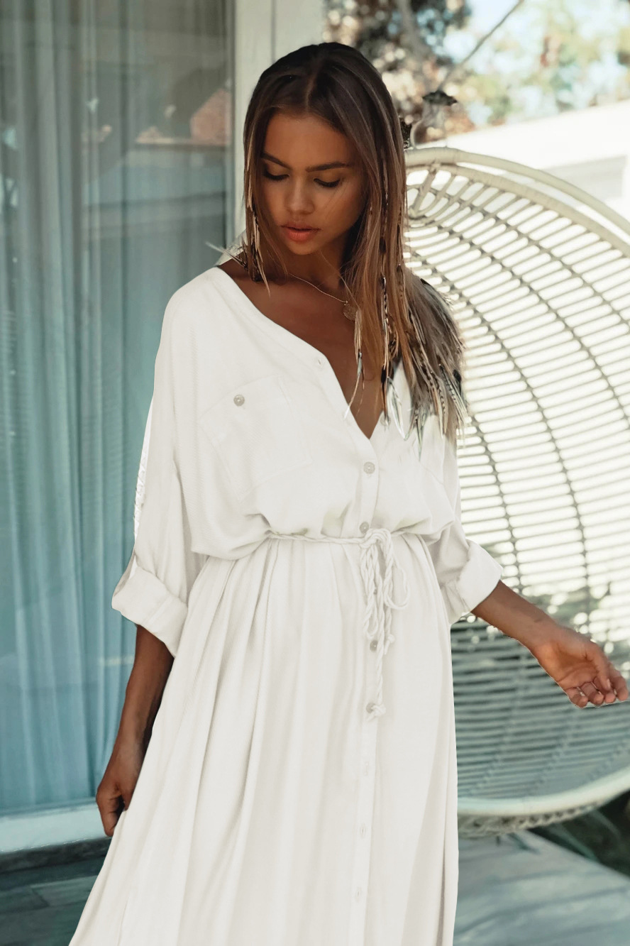 Single Breasted Placket Type Cotton Fabric Type Women's Solid Color Simple Style Cover Ups