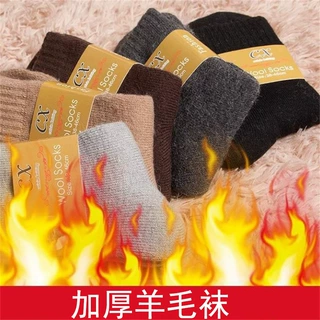 加厚羊毛袜秋冬款加厚保暖男士中筒袜 休闲纯色毛圈袜男袜子批发