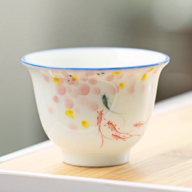 Taza de té pintada a mano cerámica hogar Kung Fu juego de té taza de té porcelana blanca hecha a mano taza de té japonesa taza pequeña taza de té Dehua