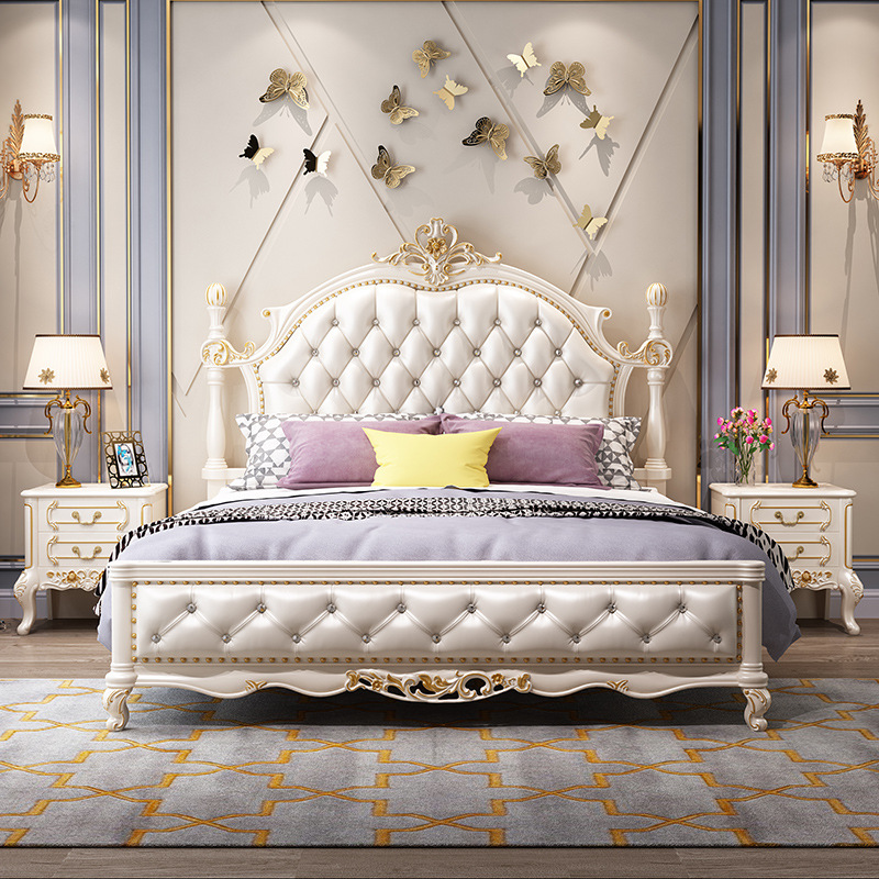 欧式床美式主卧实木双人床简约轻奢婚床皮床|ms