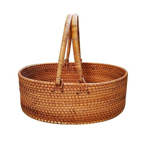 Vietnamese rattan picnic basket, hand-woven shopping basket, fruit, vegetable, bread, fruits and sundries, large portable storage basket