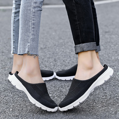 2021 Summer New Cross-border Plus Size Knitted Half-Covered Mesh Breathable Slides for Men and Women Lazy One-Piece Sandals