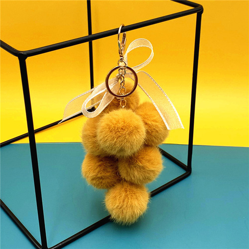 Creative grape fruit keychain cute bag plush pendant lace bow fur ball car key chain pendant