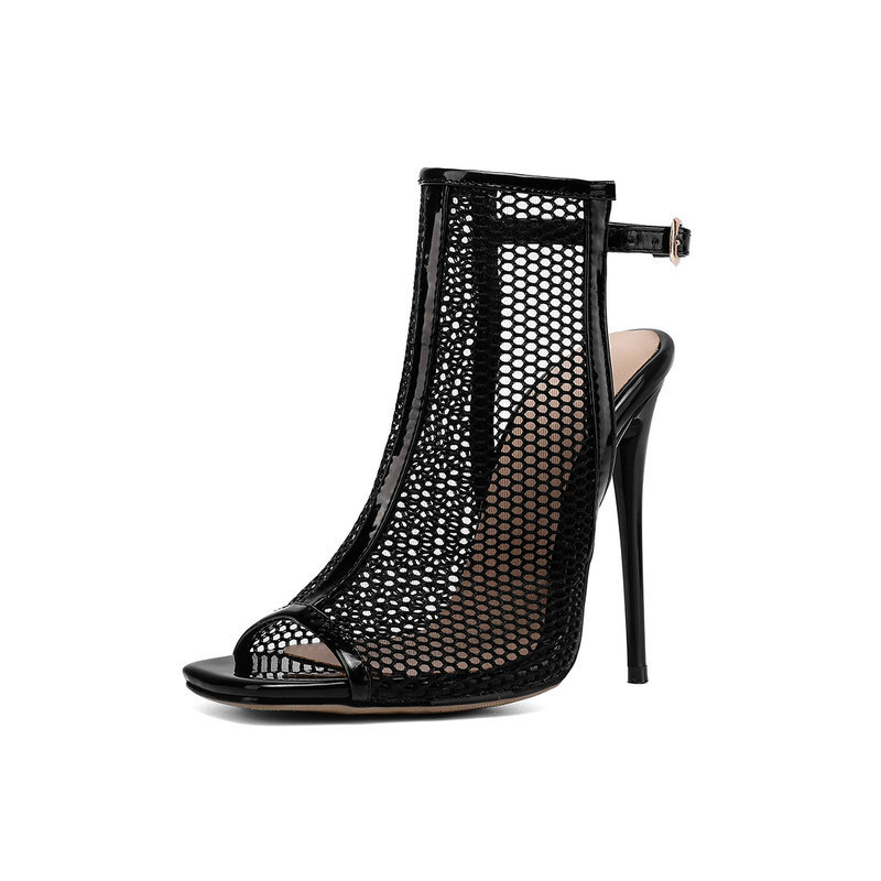 solid color hollow mesh stiletto open toe sandals NSYBJ121709