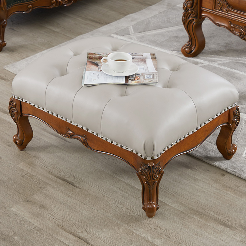 美式实木工厂真皮脚踏沙发脚踏凳客厅实木皮艺家用长方形现代简约