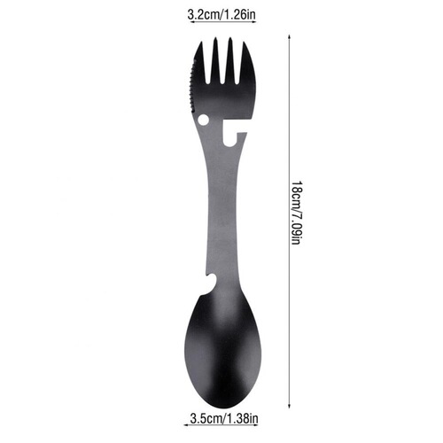 Stainless steel multifunctional knife, fork and spoon picnic 5-in-1 all-in-one fork and spoon EDC gadget outdoor camping convenient tableware