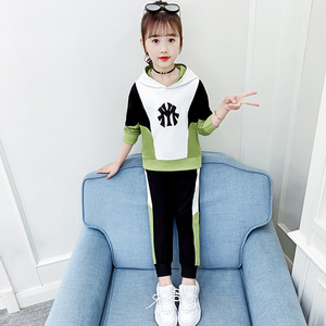 儿童秋装女童网红洋气套装2020新款中大童拼色卫衣秋季运动两件套