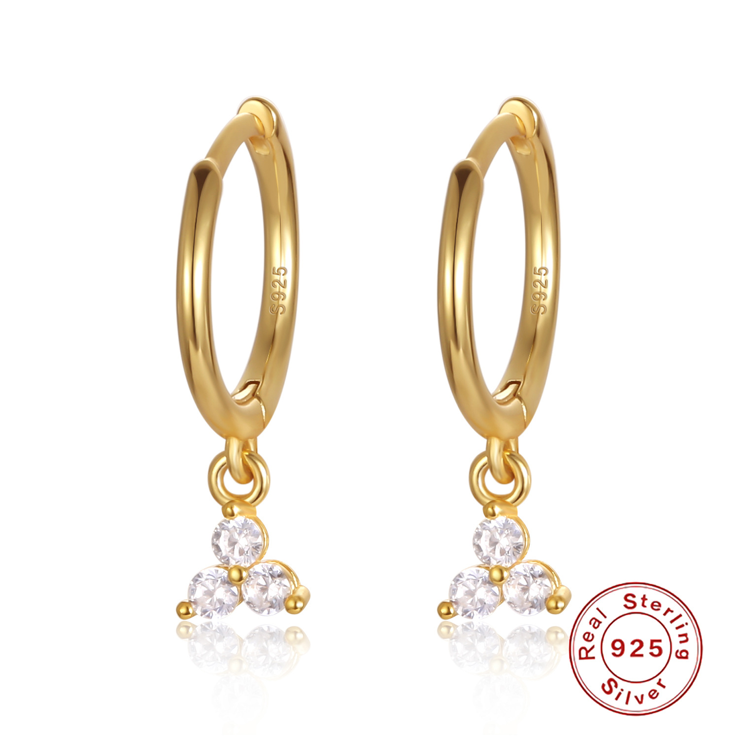 4g Weight Zircon Inlay Material Drop Earrings Classification 1 Pair 925 Sterling Silver Zircon Triangle Drop Earrings