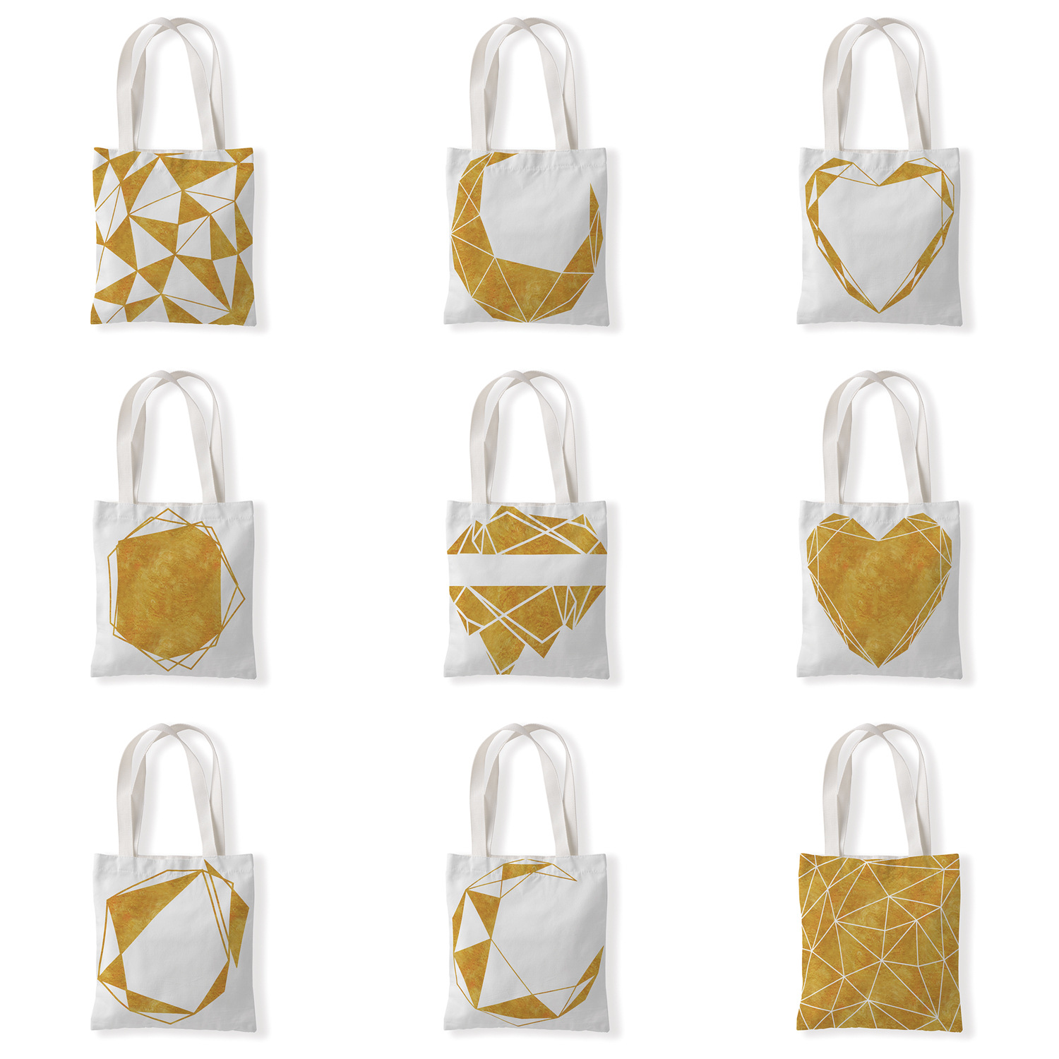 金色几何图案帆布材质袋单肩学生小手拎包零钱袋休闲百搭女包