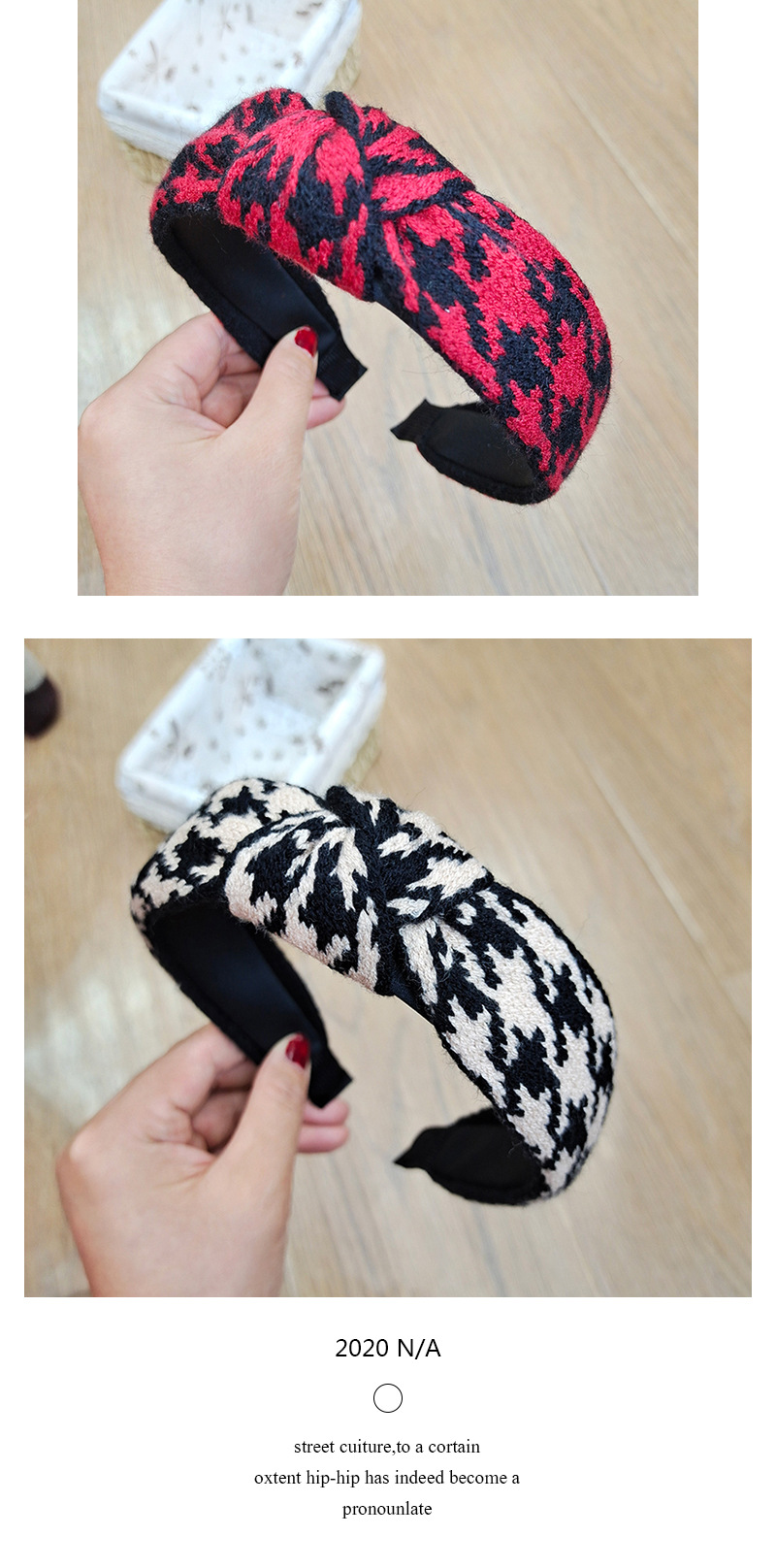 Koreanische New Knitted Knotted Retro Hahnentritt Wolle Kariertes Einfaches Stirnband display picture 3