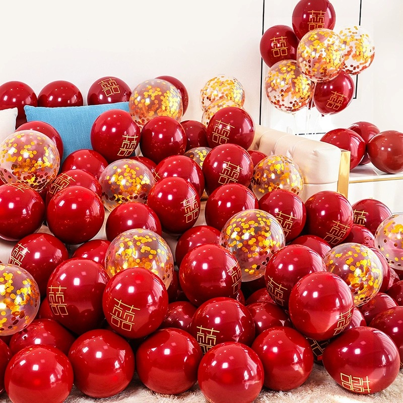 Balloon set pomegranate red latex ins Chinese Valentine's Day balloon wedding room decoration proposal celebration Valentine's Day ruby ​​red balloon