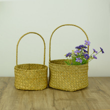 草编手提篮婚礼伴手礼包装盒擦白色开业庆店手提花篮竹编高端礼盒