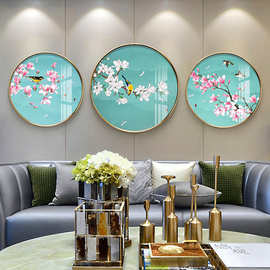 现代客厅沙发背景装饰画玄关餐厅圆形卡纸画事事如意轻奢新中式画